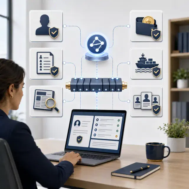 An authorised AI agent connecting customer, wallet, document, vessel, adverse-media, and identity checks through Checklynx AML capabilities